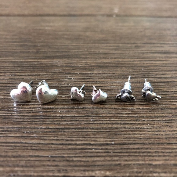 Sliver metal heart stud earrings 3 sets - Picture 1 of 1